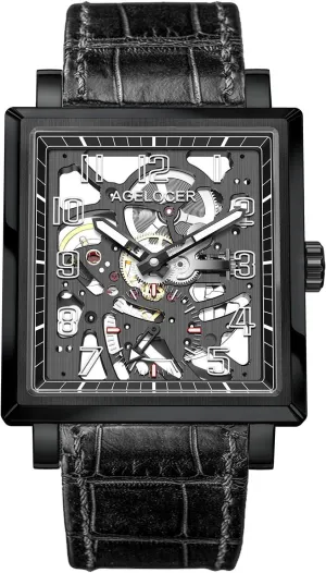 Automatic Machinery Luminous benefit Analog Square Wristwatch AGELOCER Men's Watch Skeleton Fashion 