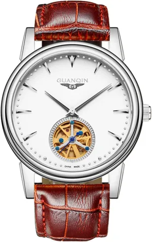Automatic Mechanical Leather Skeleton weekly roadway Wristwatch MASTOP Luxury Business Fashion Casual Mens Sport Analog 