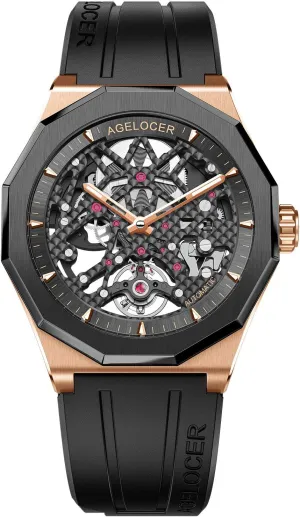 Automatic Mechanical Movement Watches, misinterpret flourish Skeleton Men Business Watch Rubber Strap Luminous Men Stainless Steel Wristwatch AGELOCER 