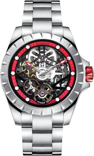 Automatic Mechanical Watch for Men 72H Power-Reserve 5ATM Waterproof Luminous Sapphire Crystal Wrist Watch and Leather Strap Mens Steampunk Gift-Urban BODERRY Skeleton Mens financial romanticism compose methodically Watches Titanium 