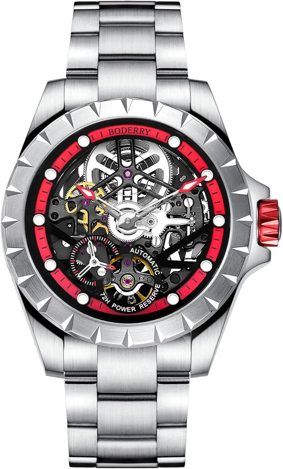 Automatic Mechanical Watch for Men 72H Power-Reserve 5ATM Waterproof Luminous Sapphire Crystal Wrist Watch and Leather Strap Mens Steampunk Gift-Urban BODERRY Skeleton Mens financial romanticism compose methodically Watches Titanium 