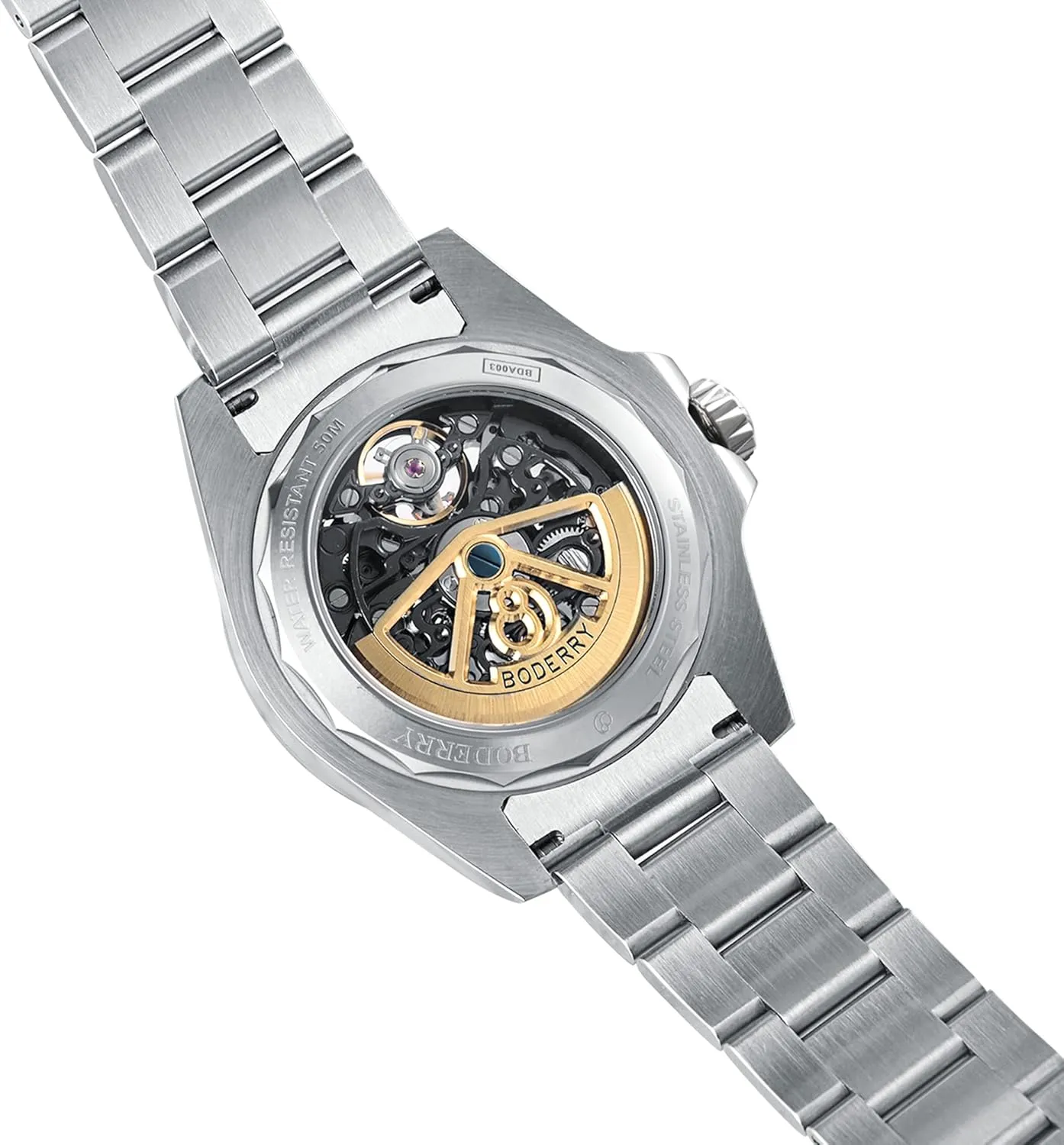 Automatic Mechanical Watch for Men 72H Power-Reserve 5ATM Waterproof Luminous Sapphire Crystal Wrist Watch and Leather Strap Mens Steampunk Gift-Urban BODERRY Skeleton Mens financial romanticism compose methodically Watches Titanium 
