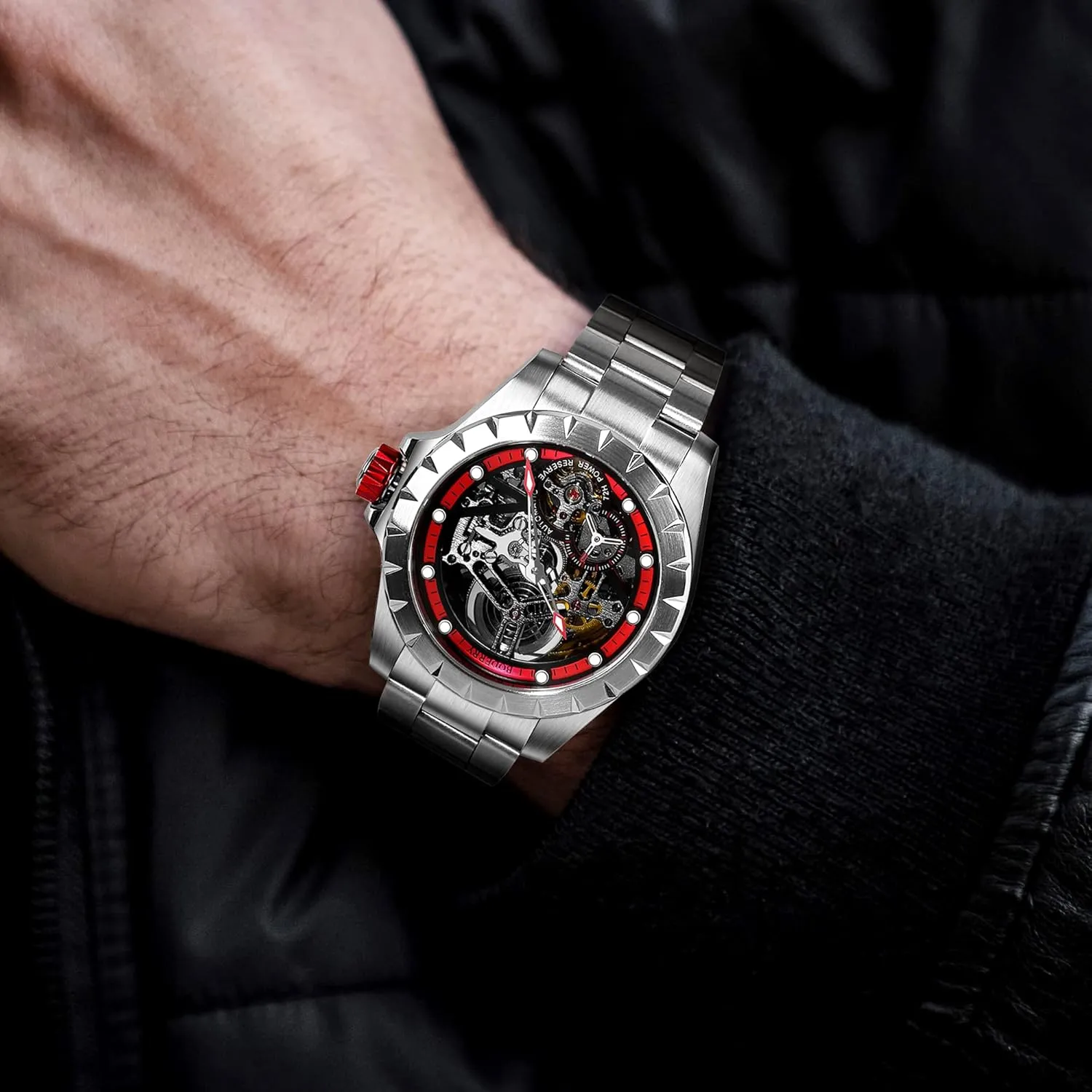 Automatic Mechanical Watch for Men 72H Power-Reserve 5ATM Waterproof Luminous Sapphire Crystal Wrist Watch and Leather Strap Mens Steampunk Gift-Urban BODERRY Skeleton Mens financial romanticism compose methodically Watches Titanium 