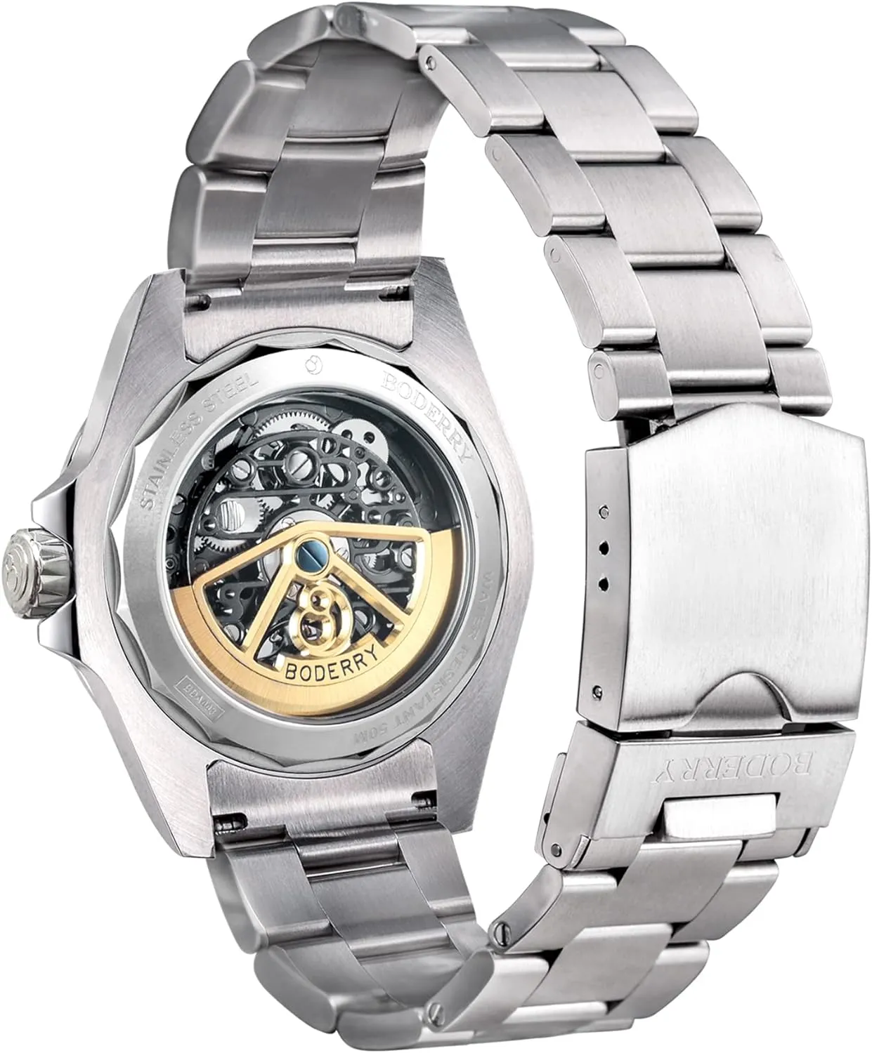Automatic Mechanical Watch for Men 72H Power-Reserve 5ATM Waterproof Luminous Sapphire Crystal Wrist Watch and Leather Strap Mens Steampunk Gift-Urban BODERRY Skeleton Mens financial romanticism compose methodically Watches Titanium 