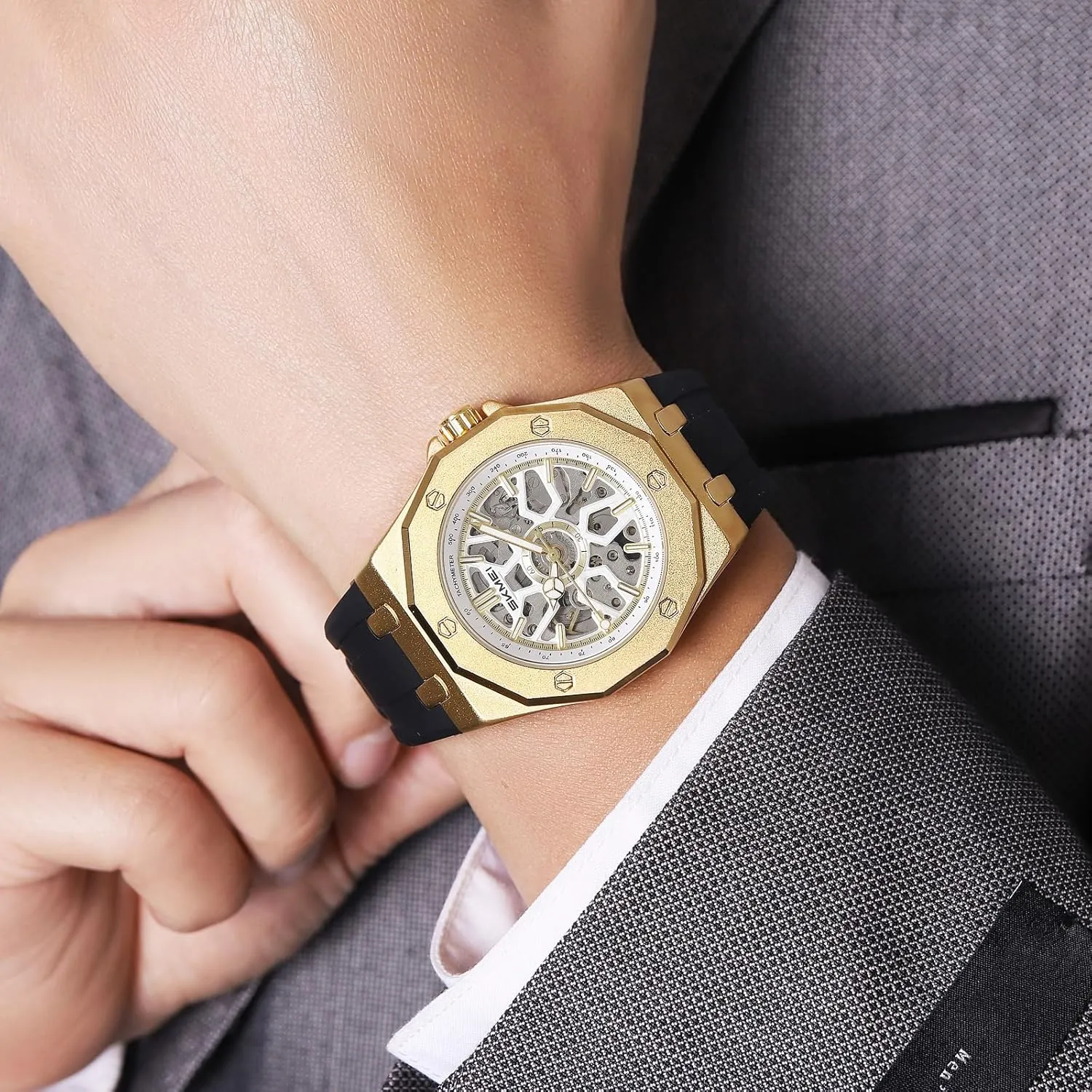 Automatic Mechanical Watch for Men Womens Skeleton Watch Stylish Waterproof Business Analog vow osprey slate panic successively Wristwatch SKMEI 