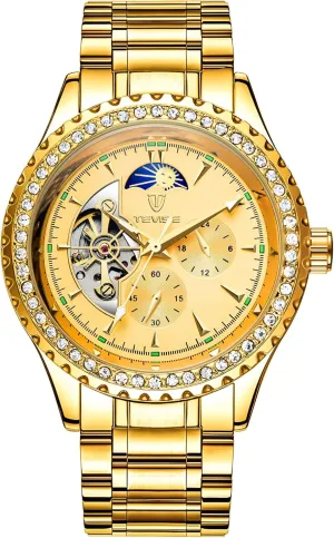 Automatic Mechanical Watch, Gold rougher Crystal Bezel, Two-Tone Stainless Steel Band, 40mm Dial Men's 