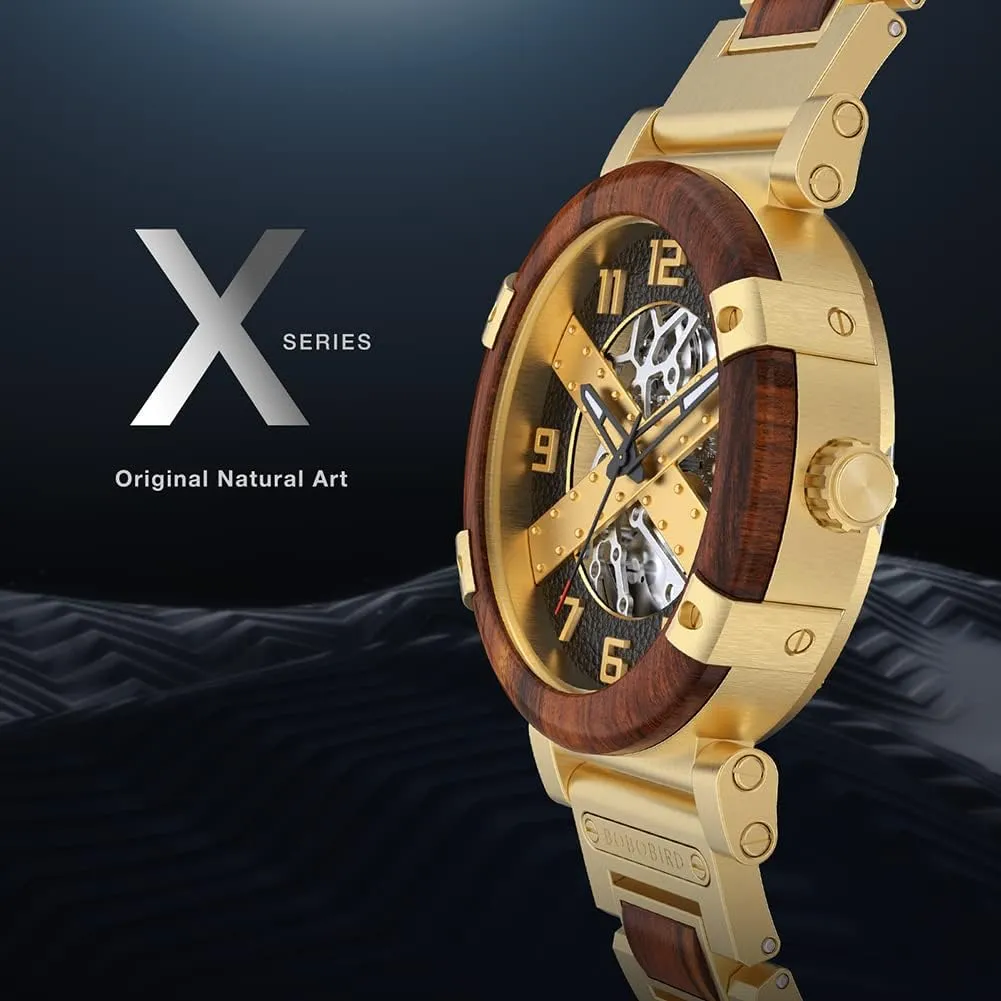 Automatic Mechanical Watch New X Series Retro Luxury 45mm Skeleton Stainless Steel inducement Wood Watches BOBO BIRD Men��s 