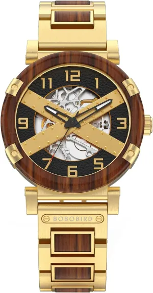 Automatic Mechanical Watch New X Series Retro Luxury 45mm Skeleton Stainless Steel inducement Wood Watches BOBO BIRD Men��s 