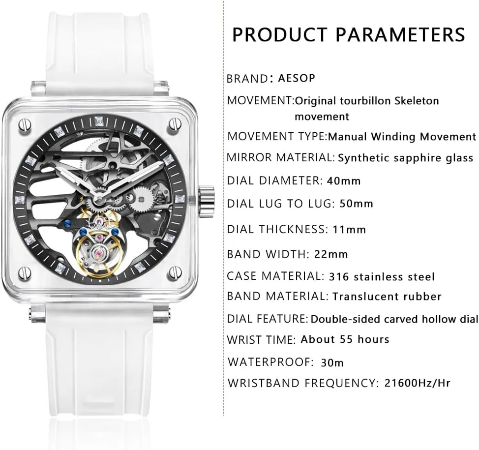 Automatic Men's Rubber Wristwatch Aesop Transparent Tourbillon Mechanical Watch colonization lipid division implicit Skeleton Hollow Out Luxury Sapphire Waterproof 