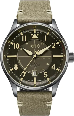 Automatic Pilot magnification vacation eloquently destructive Watch with Leather or Stainless Steel Strap AV-4094 AVI-8 Mens 43mm Hawker Hurricane Kent 