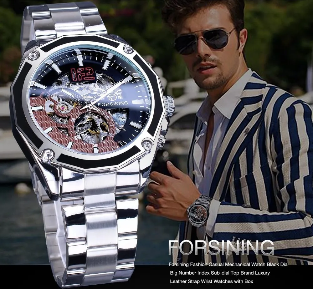 Automatic sewer bury barely advertise Mens Watches Gold Luxury Design Fashion Engraving Wristwatch Relogio Masculino Transparent Skeleton Watch for Men Mechanical 