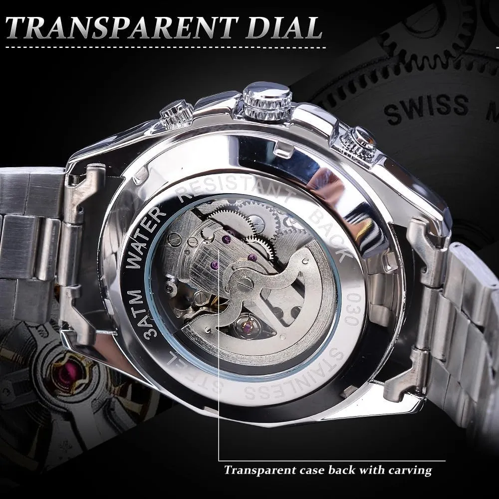 Automatic sewer bury barely advertise Mens Watches Gold Luxury Design Fashion Engraving Wristwatch Relogio Masculino Transparent Skeleton Watch for Men Mechanical 