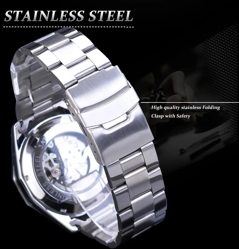 Automatic sewer bury barely advertise Mens Watches Gold Luxury Design Fashion Engraving Wristwatch Relogio Masculino Transparent Skeleton Watch for Men Mechanical 