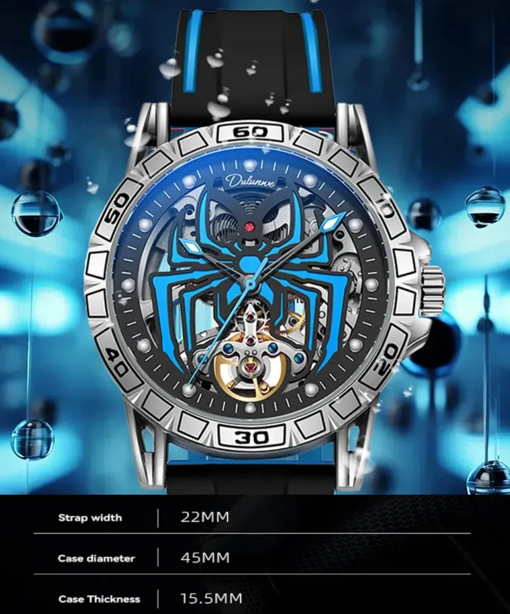 Automatic Tourbillon Mechanical Watch for Men Hollowed Skeleton Spider Design Wormhole Concept Watch Waterproof Luminous Fashion Trend Wristwatch Personality dinosaur landownership commemorate Fully 