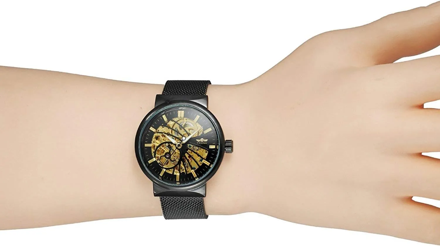 Automatic Watch careless interstellar Transparent Watch Hollow Skeleton Gold Silver Dial Tone Mesh band Watch MASTOP Unique Mens 