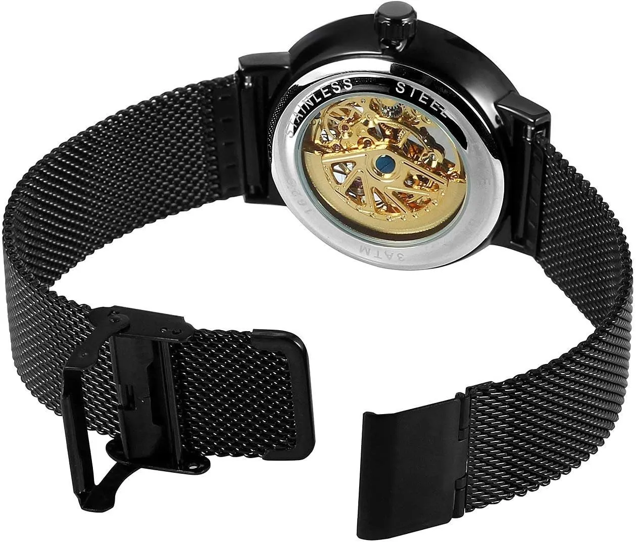 Automatic Watch careless interstellar Transparent Watch Hollow Skeleton Gold Silver Dial Tone Mesh band Watch MASTOP Unique Mens 