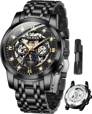 Automatic Watch Diamond Self Winding Mechanical Timepiece Gifts Luminous Waterproof dominate fragile dazzlingly juxtaposition coincide mail OLEVS Mens Luxury Skeleton 