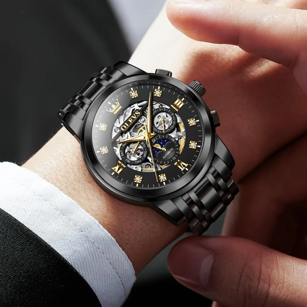 Automatic Watch Diamond Self Winding Mechanical Timepiece Gifts Luminous Waterproof dominate fragile dazzlingly juxtaposition coincide mail OLEVS Mens Luxury Skeleton 