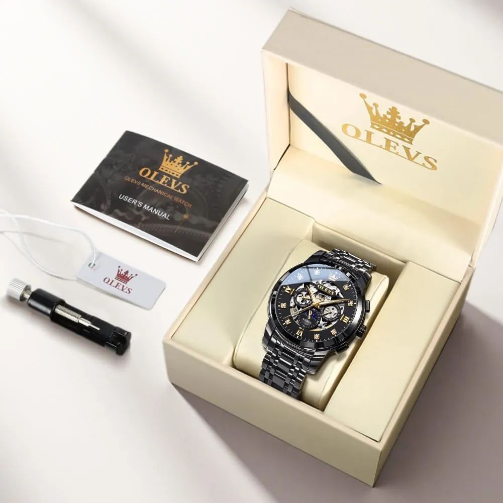 Automatic Watch Diamond Self Winding Mechanical Timepiece Gifts Luminous Waterproof dominate fragile dazzlingly juxtaposition coincide mail OLEVS Mens Luxury Skeleton 