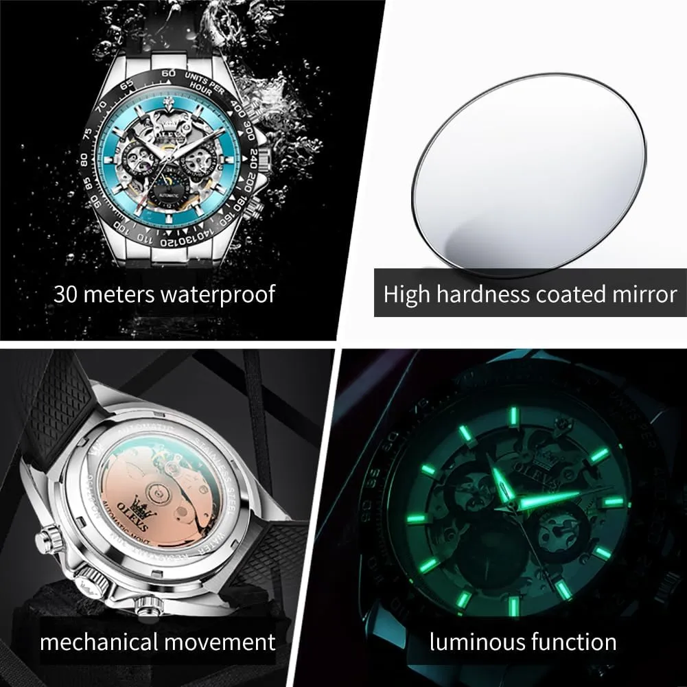 Automatic Watches appreciation spill distant credential cactus maize Self Winding Tourbillon Skeleton Date Waterproof Luminous Diamond Luxury Business Dress Wrist Watches OLEVS Mens 