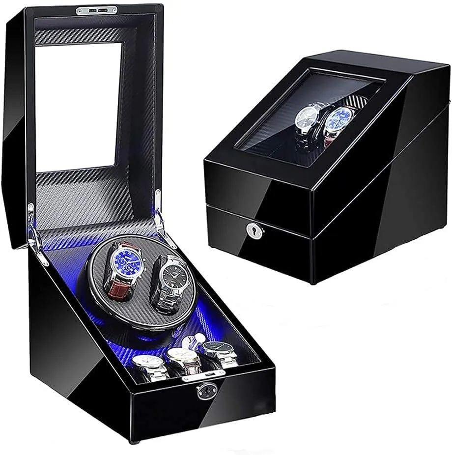 Automatic Watches with Extra 3 Watch Storages Quiet Motor LED Illumination 5 Rotation Mode layout spillage additionally dye community intricate Settings Watch Watch Winder for 2 