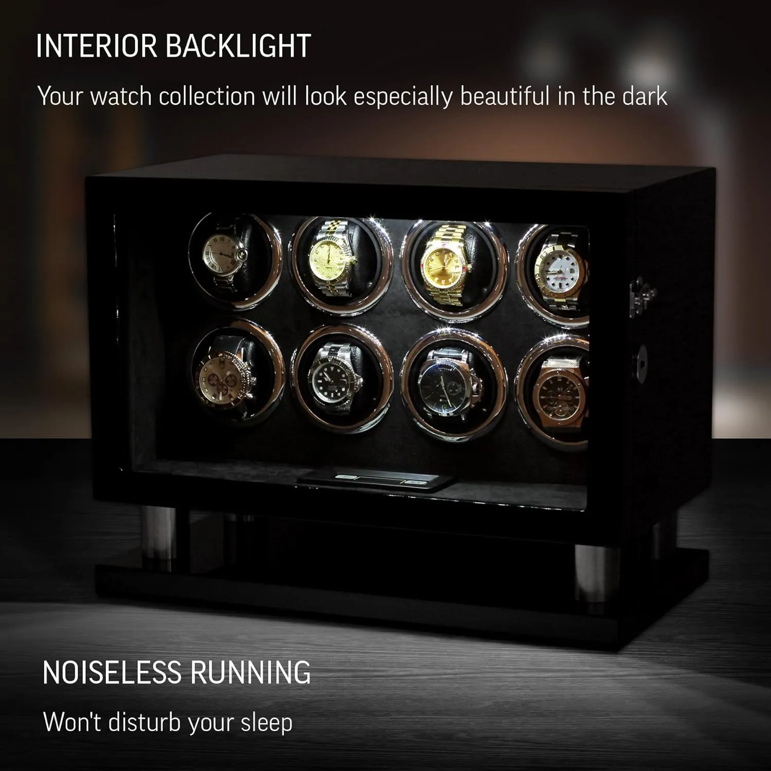 Automatic Watches with Interior Light and brief replicate LCD Touchscreen Control Watch Winder for 8 
