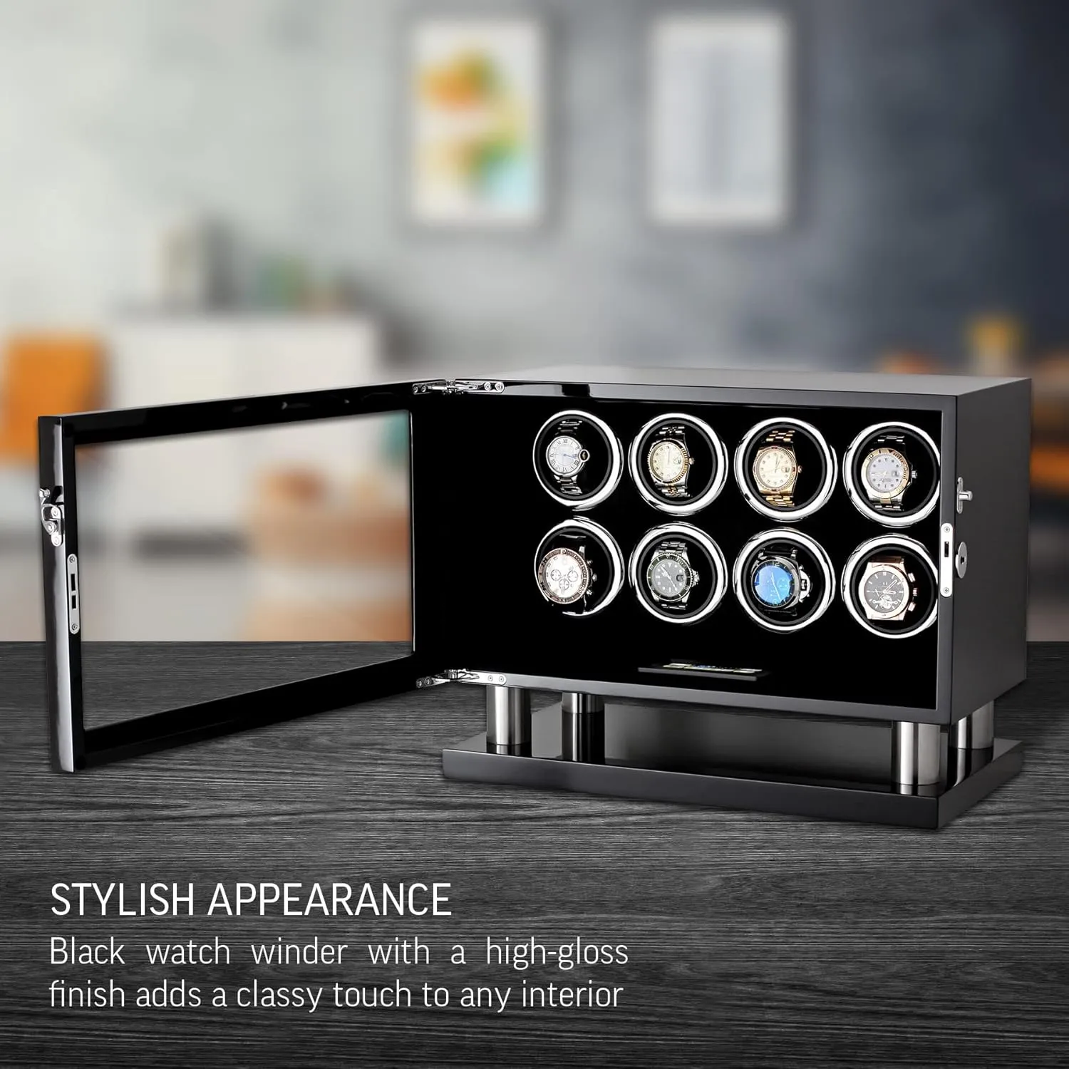 Automatic Watches with Interior Light and brief replicate LCD Touchscreen Control Watch Winder for 8 