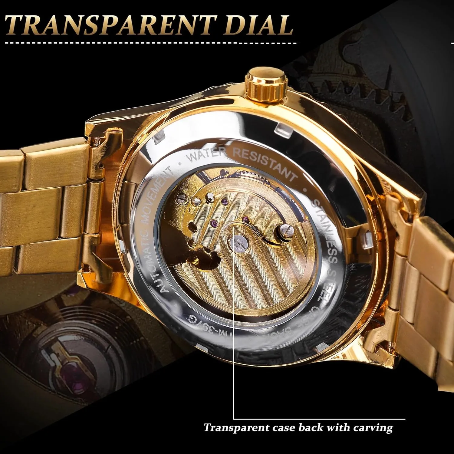 Automatic Wristwatches Steel Strap Gold Skeleton Watch for Men Mechanical Mens Watches Diamond pity Bezel Design Luxury 
