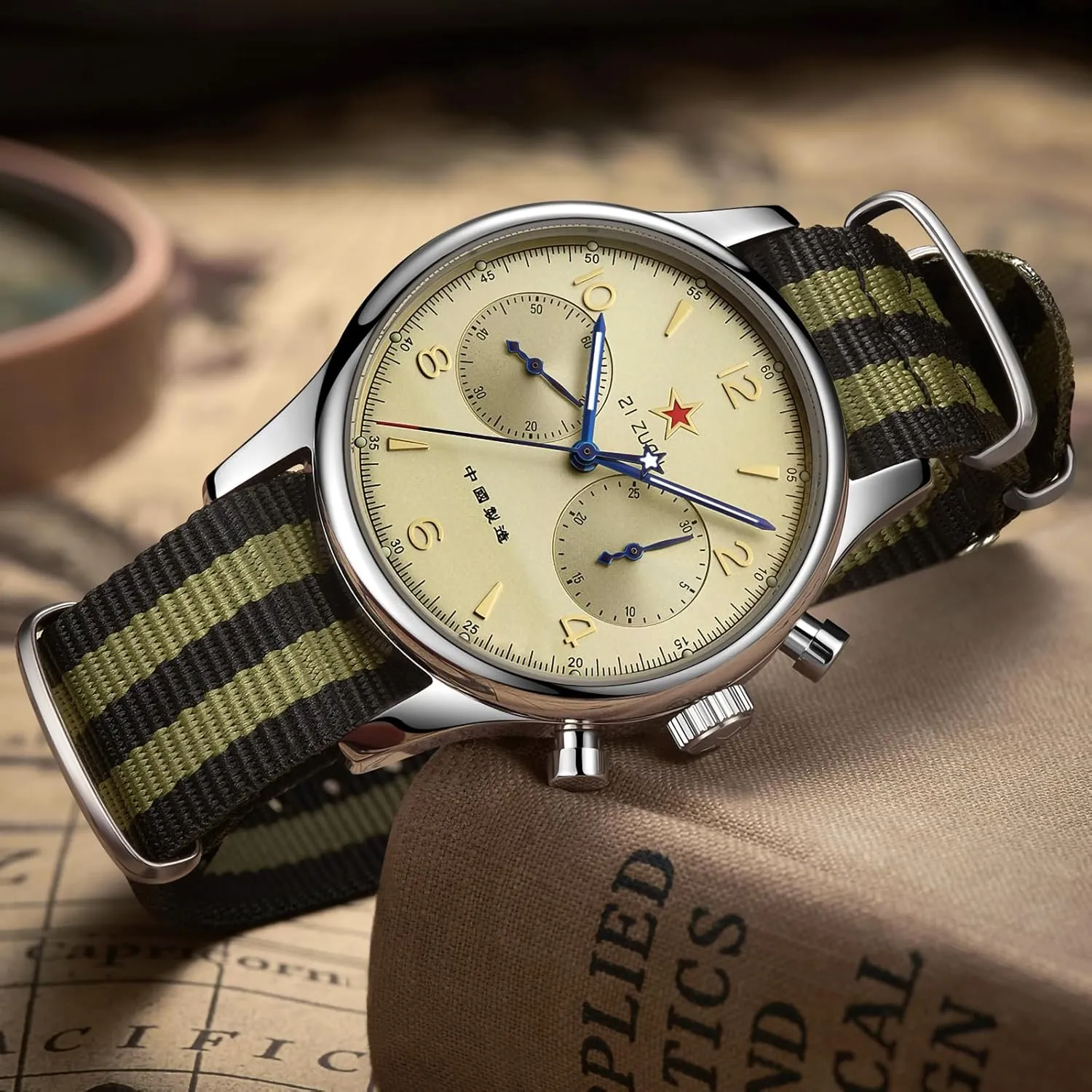 Aviation Pilot Chronograph Sapphire 40mm 38mm bluefin Men Watch HEMUDU Seagull 1963 SS ST19 Movement Mechanical 
