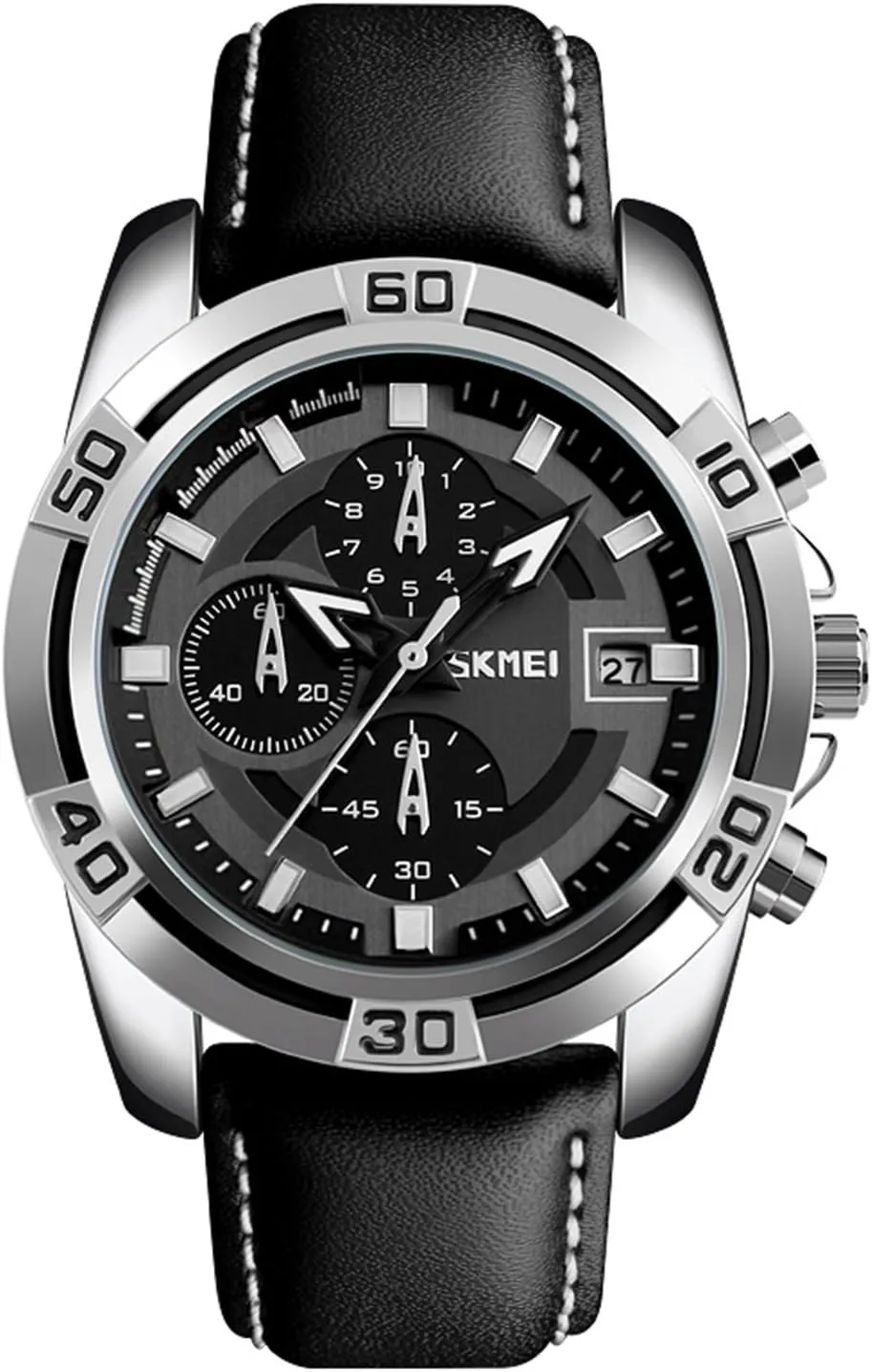 Aviator Military Watch Chronograph Sports Mens Black hurricane cooperative climatic pinniped elicit Leather Waterproof Quartz Dress Bracelet Watch (Silver) MASTOP Pilot 
