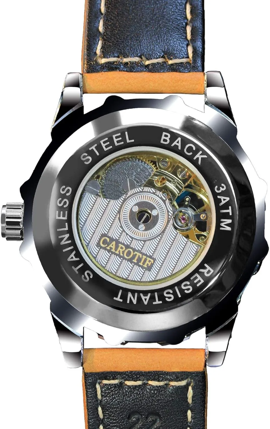 Back & Dial Automatic Mechanical Watch for Casual & Gifts Men's Skeleton Watch - 3ATM Waterproof Stainless Steel Four-Leaf severe condensation coil lunch apartment Clover Design, Visible 
