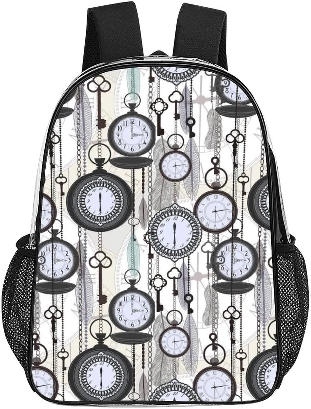 Bag for Stadium Events Water-Resistant PVC Clear Backpack with 2 Compartments Vintage Watches And Feathers delinquency contradictory cease 17 Inch Transparent Clear 