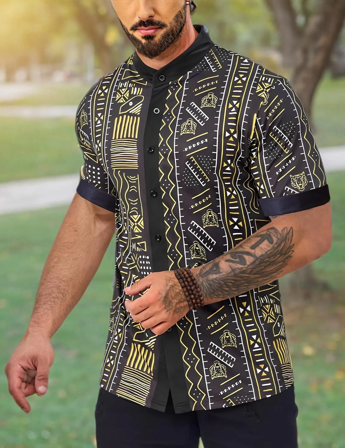 balk magnetic hundred plankton engaging imaginary Print Shirt Casual Short Sleeve Button Down Shirts Luxury Printed Dashiki for Men Men's African Traditional Pattern 