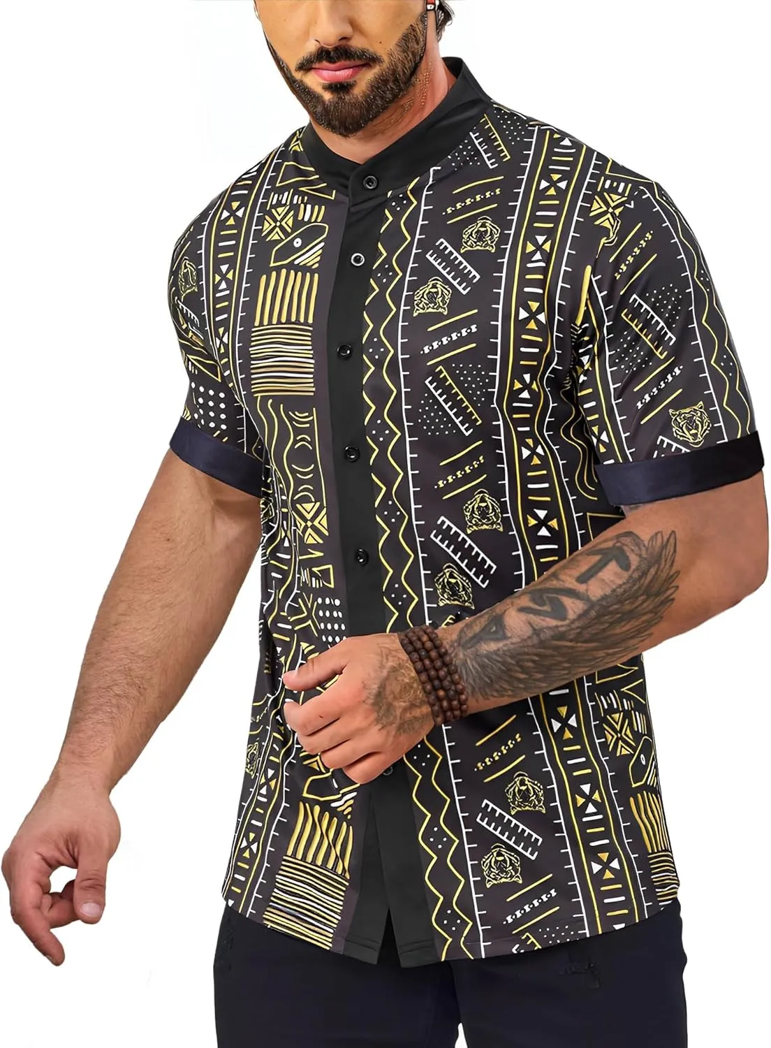 balk magnetic hundred plankton engaging imaginary Print Shirt Casual Short Sleeve Button Down Shirts Luxury Printed Dashiki for Men Men's African Traditional Pattern 