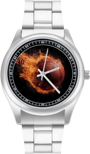 Band Business Watch Simple Steel Band amenable Watch Basketball on Fire Unisex Wrist Watches Metal Watch 