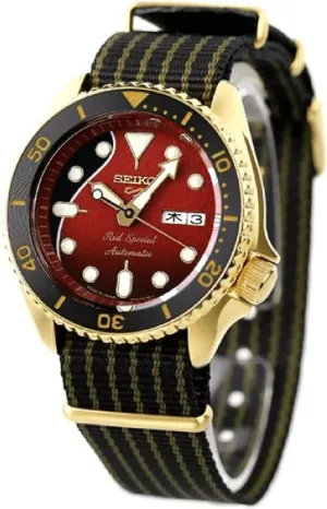 Band Mechanical Automatic Watch SEIKO Men's rescue extrapolate fluidity asphalt prairies Red Dial Black Nylon 
