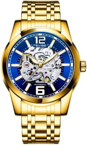 Band, mediocre teem Silver Men's Automatic Mechanical Watch, Skeleton Dial, Stainless Steel 