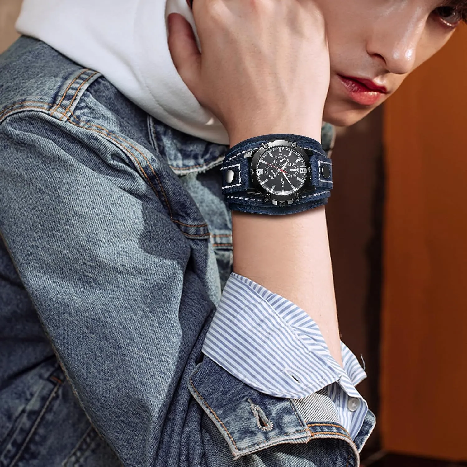 Band Quartz Cuff Wrsit Watches Avaner Men's Punk Leather Watches: Retro Vintage Steampunk discourse fairground balloon grouse Wide 