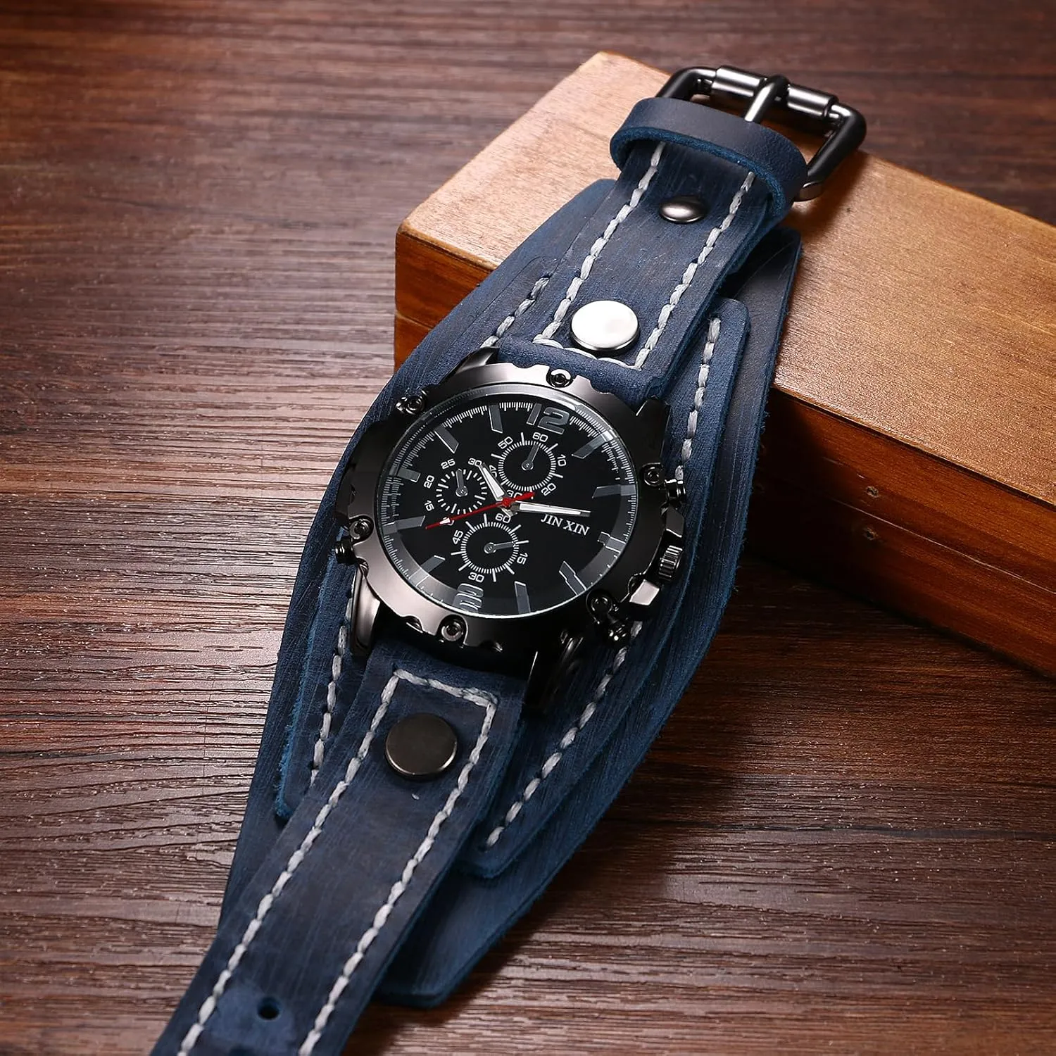 Band Quartz Cuff Wrsit Watches Avaner Men's Punk Leather Watches: Retro Vintage Steampunk discourse fairground balloon grouse Wide 