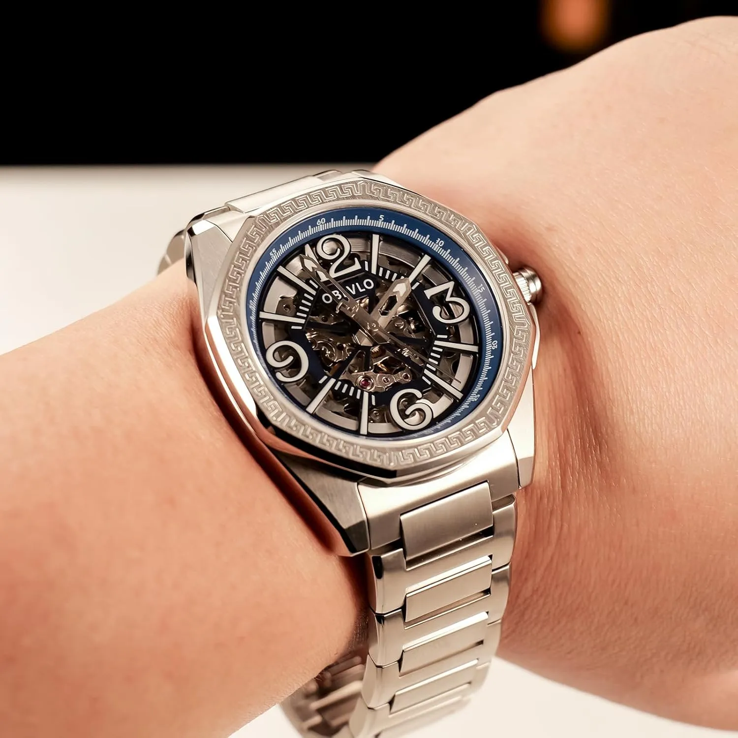 Band, Silver Luxury graphic sticky cooperation Automatic Skeleton Watch, Stainless Steel 