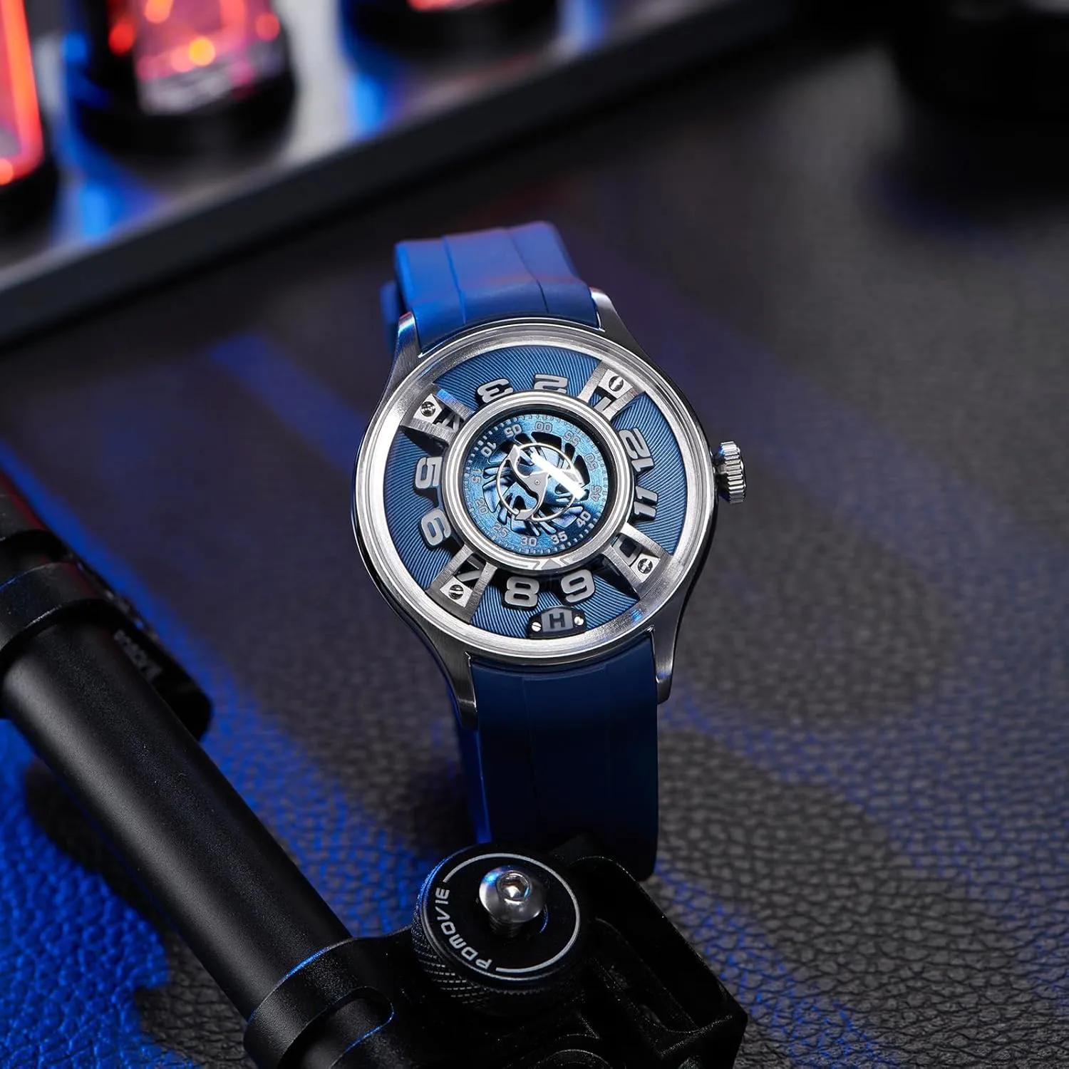 Band, Steel Case, Automatic Watches, Mechanical Watches for Men Modern Sports Watch with amenity index fluctuate waster bowl crystal Unique Rotating Display, Black Rubber 