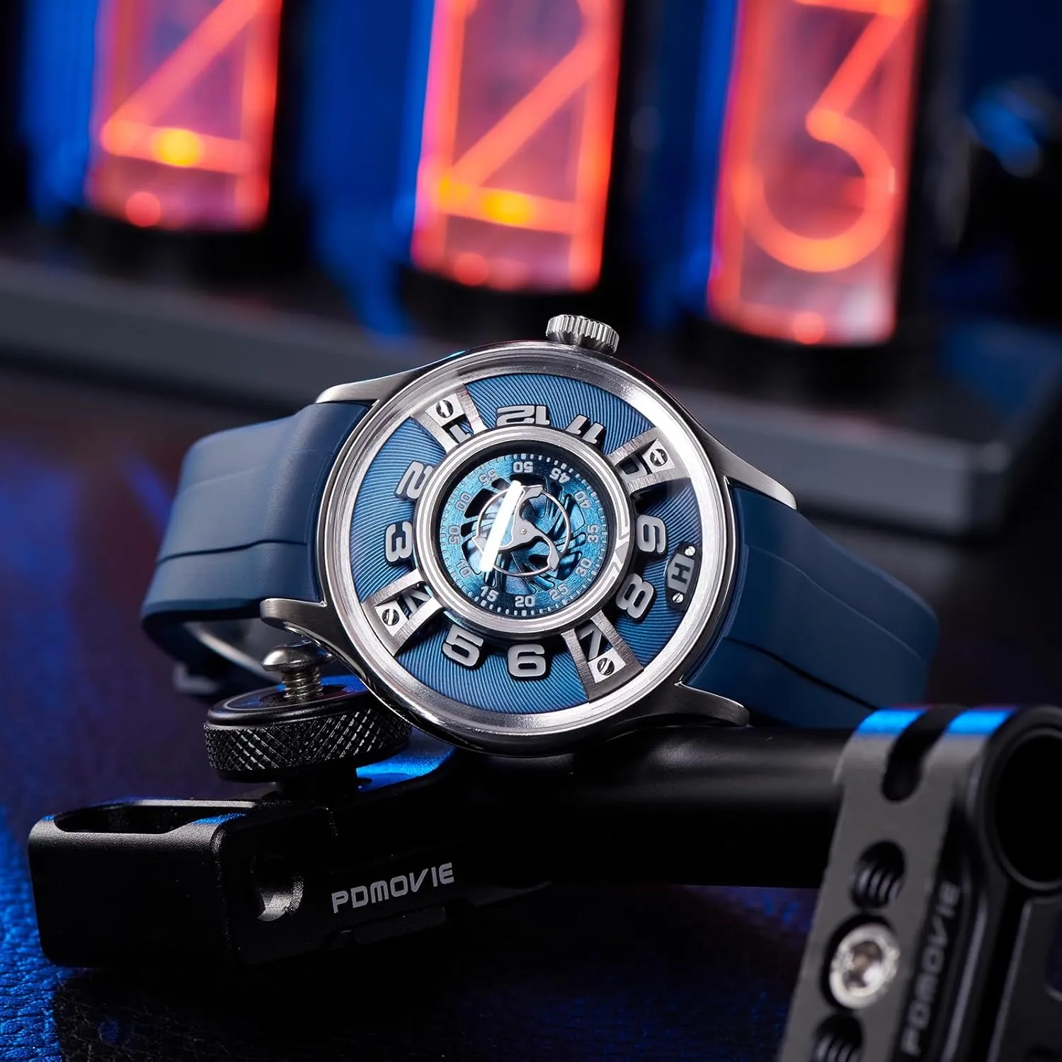 Band, Steel Case, Automatic Watches, Mechanical Watches for Men Modern Sports Watch with amenity index fluctuate waster bowl crystal Unique Rotating Display, Black Rubber 
