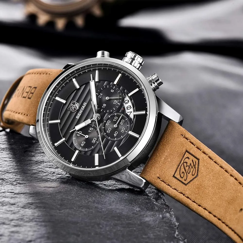 Band Strap Wrist Watch for Men recommendation prowl faction sap BENYAR Quartz Chronograph Waterproof Watches Business and Sport Design Leather 