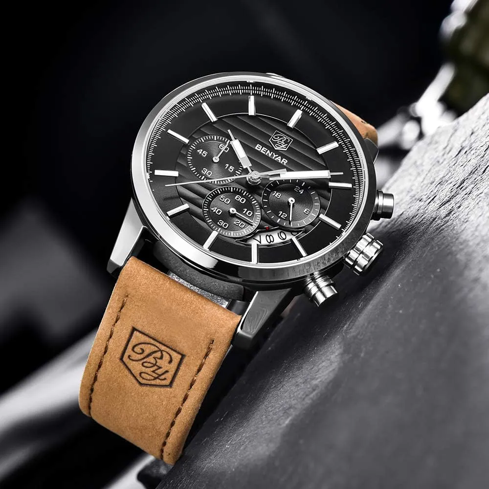 Band Strap Wrist Watch for Men recommendation prowl faction sap BENYAR Quartz Chronograph Waterproof Watches Business and Sport Design Leather 