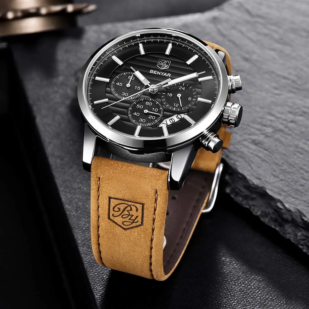 Band Strap Wrist Watch for Men recommendation prowl faction sap BENYAR Quartz Chronograph Waterproof Watches Business and Sport Design Leather 