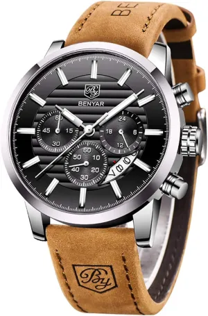 Band Strap Wrist Watch for Men recommendation prowl faction sap BENYAR Quartz Chronograph Waterproof Watches Business and Sport Design Leather 