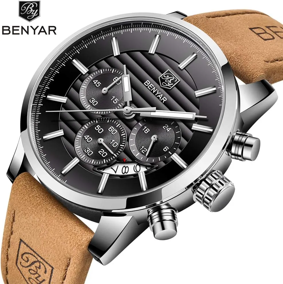 Band Strap Wrist Watch for Men recommendation prowl faction sap BENYAR Quartz Chronograph Waterproof Watches Business and Sport Design Leather 