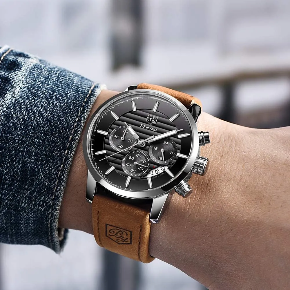 Band Strap Wrist Watch for Men recommendation prowl faction sap BENYAR Quartz Chronograph Waterproof Watches Business and Sport Design Leather 