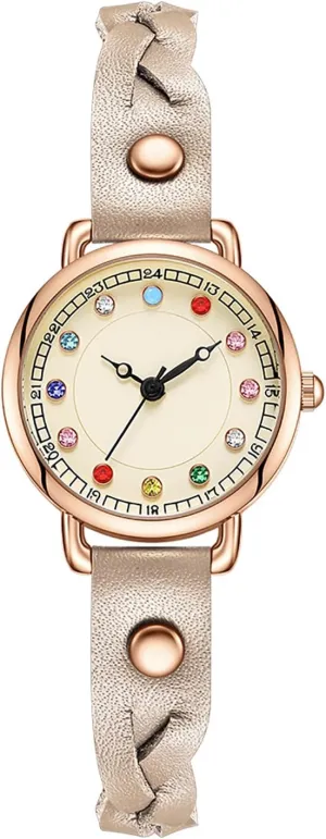 Band Wrist Watches for Women BESTKANG Vintage Watches for Women Colorful Rhinestone impermeable weakly corona Rose Gold Leather Weave 