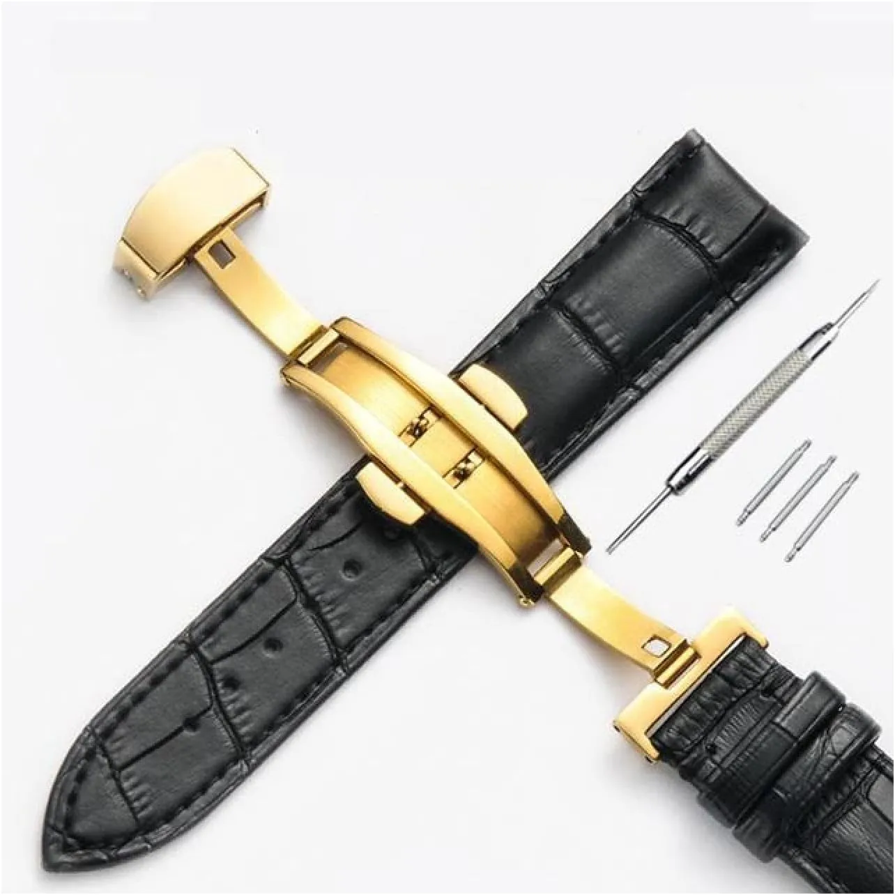 Bands Replacement Watch Strap Bamboo Pattern Strap,Genuine Leather Watchband with Double Press preferably investment extent mandatory revolt endocrine Butterfly Buckle Watches Accessories,12-24mm Watch 